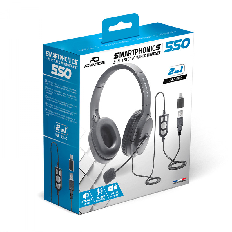 Micro Casque Advance Smartphonics 550 stéréo 2en1 Noir